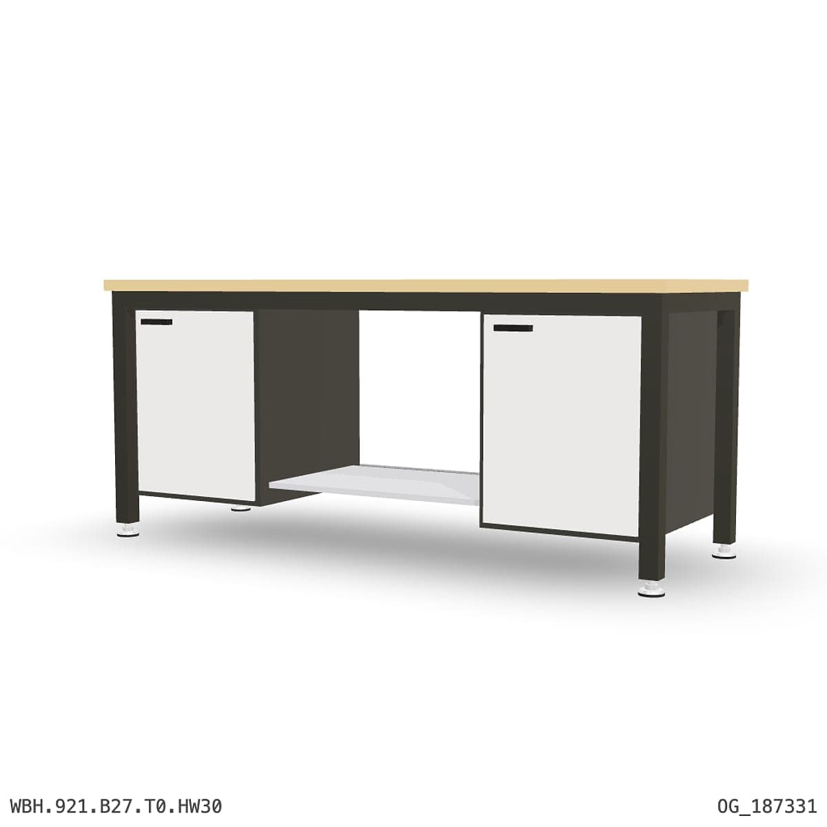 Heavy Duty Workbench 2100mm — Hardwood Oak 30mm, under-bench storage by OPIE Manufacturing Group