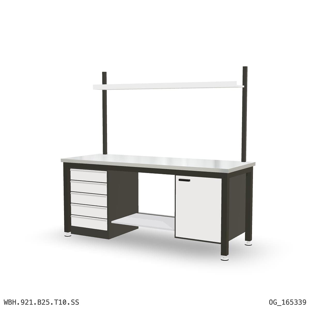 Heavy Duty Workbench 2100mm — Stainless Steel (1.2mm 304), under-bench storage + overhead shelving by OPIE Manufacturing Gro…