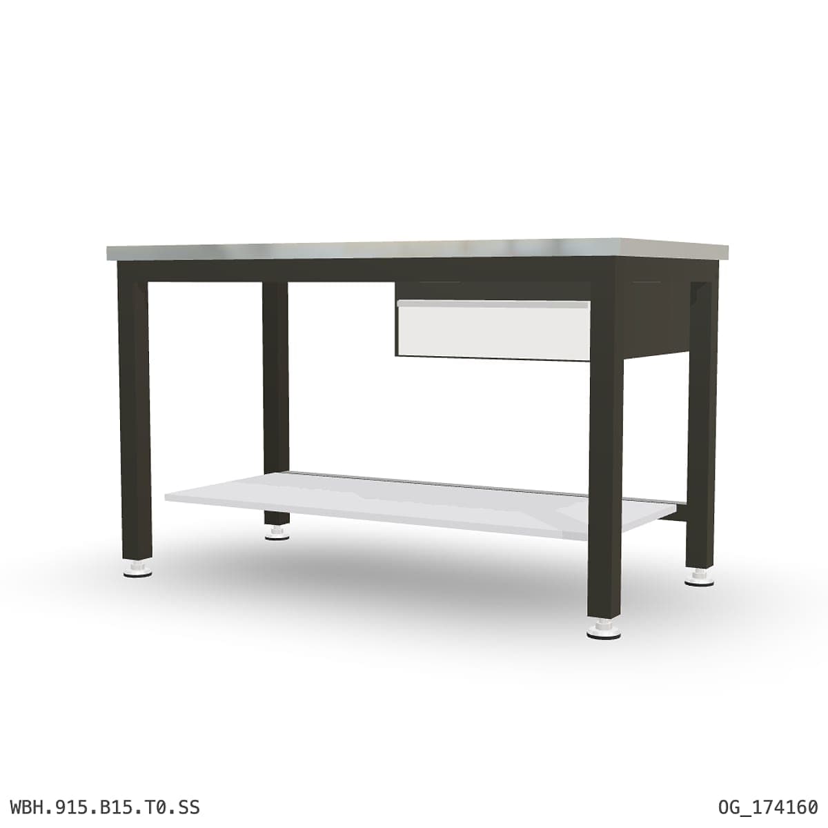 Heavy Duty Workbench 1500mm — Stainless Steel (1.2mm 304), under-bench storage by OPIE Manufacturing Group