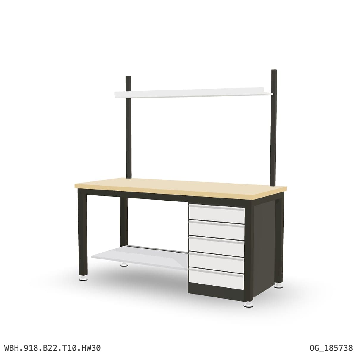 Heavy Duty Workbench 1800mm — Hardwood Oak 30mm, under-bench storage + overhead shelving by OPIE Manufacturing Group