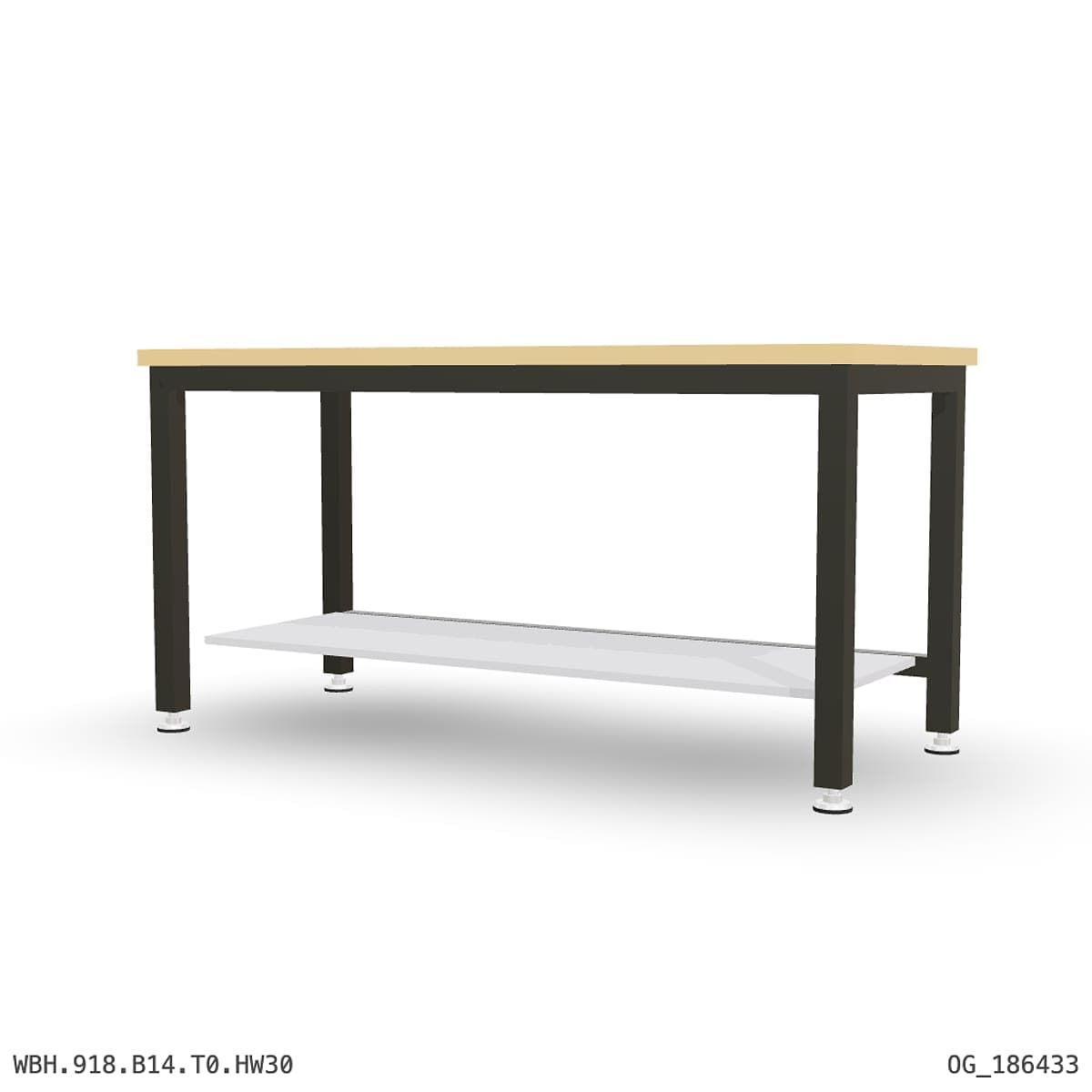 Heavy Duty Workbench 1800mm — Hardwood Oak 30mm, under-bench storage by OPIE Manufacturing Group
