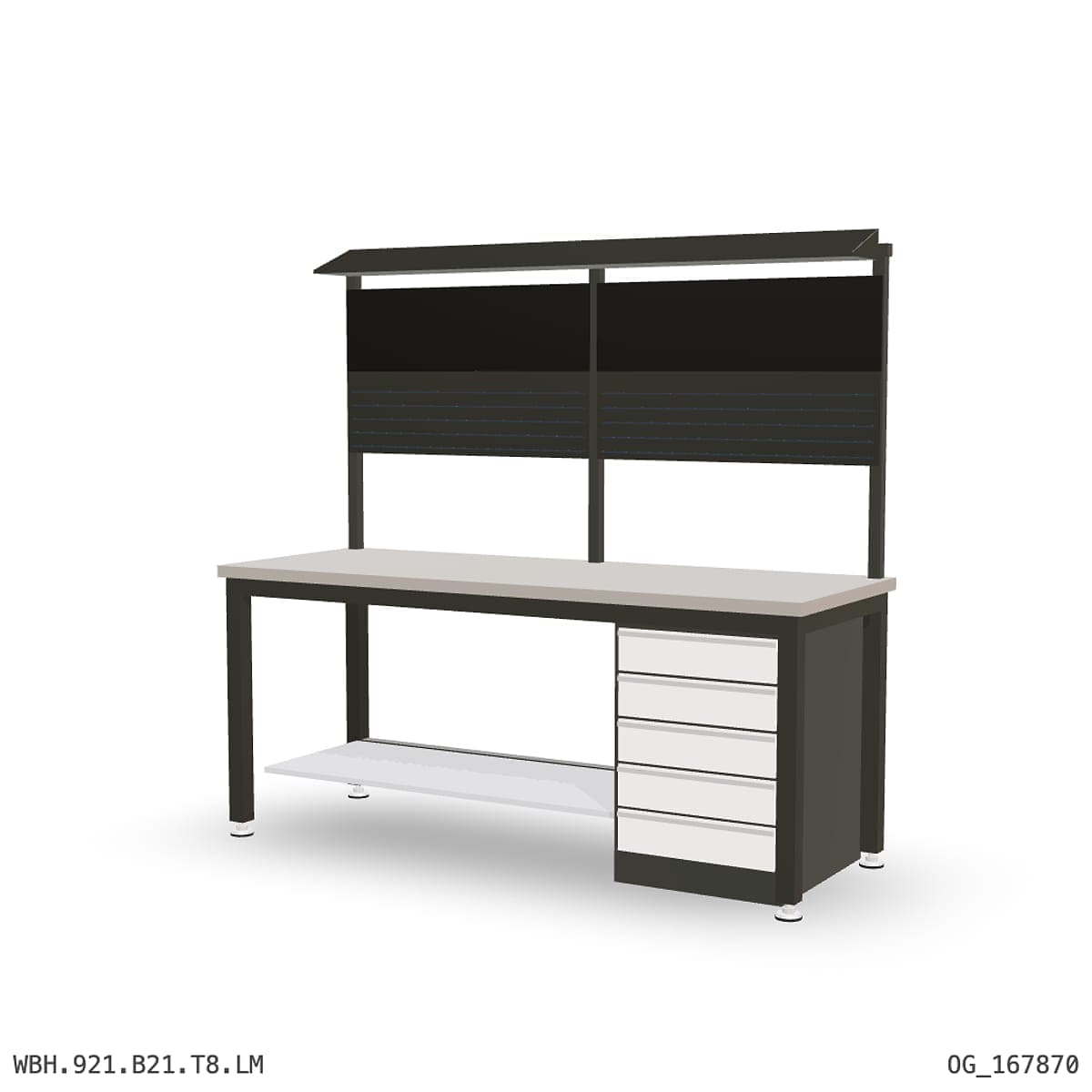 Heavy Duty Workbench 2100mm — Laminated Timber (42mm HDF), under-bench storage + overhead shelving by OPIE Manufacturing Gro…