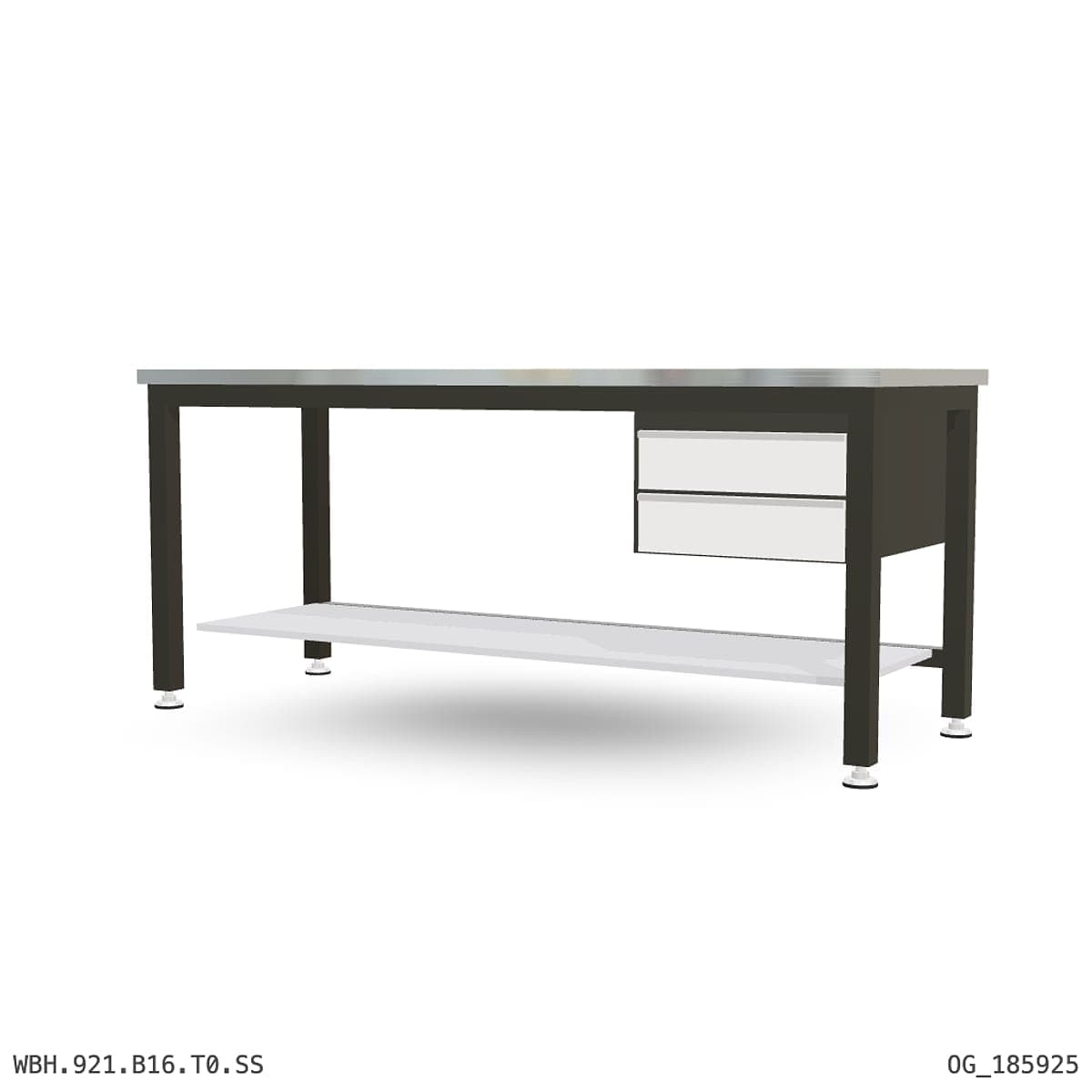 Heavy Duty Workbench 2100mm — Stainless Steel (1.2mm 304), under-bench storage by OPIE Manufacturing Group