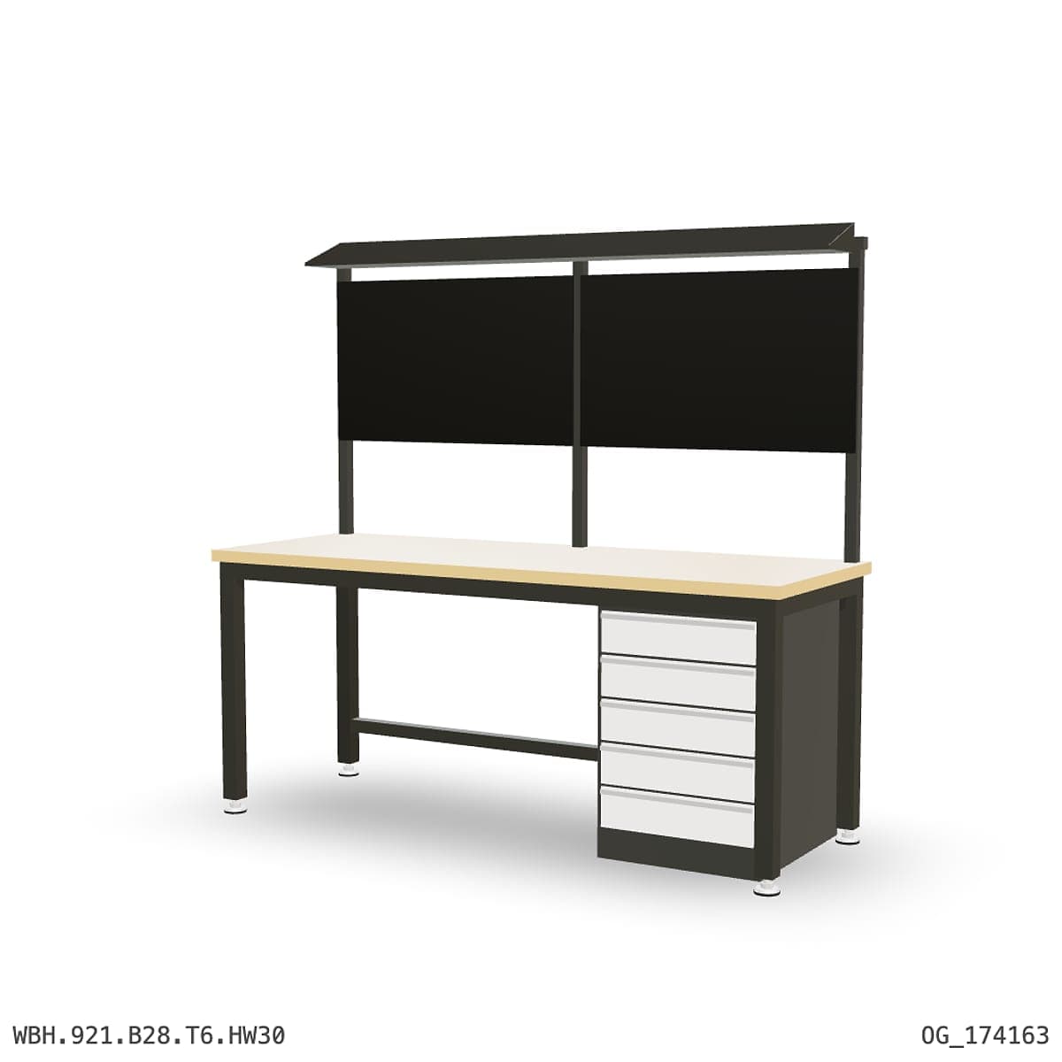 Heavy Duty Workbench 2100mm — Hardwood Oak 30mm, under-bench storage + overhead shelving by OPIE Manufacturing Group