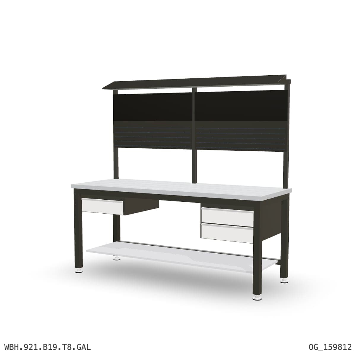 Heavy Duty Workbench 2100mm — Galvanised Steel, under-bench storage + overhead shelving by OPIE Manufacturing Group