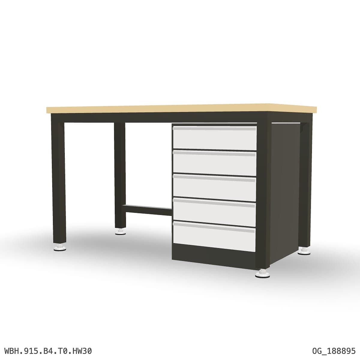Heavy Duty Workbench 1500mm — Hardwood Oak 30mm, under-bench storage by OPIE Manufacturing Group