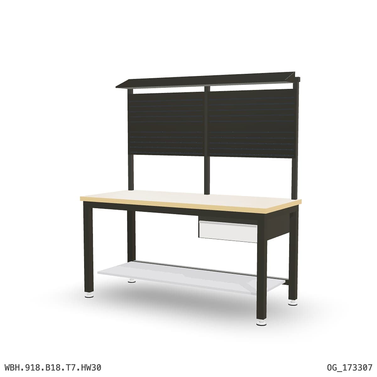 Heavy Duty Workbench 1800mm — Hardwood Oak 30mm, under-bench storage + overhead shelving by OPIE Manufacturing Group
