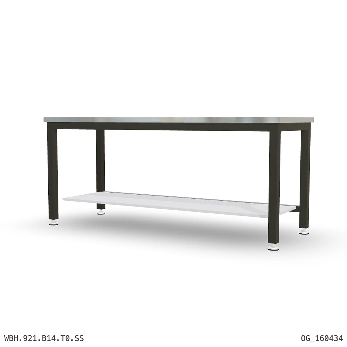 Heavy Duty Workbench 2100mm — Stainless Steel (1.2mm 304), under-bench storage by OPIE Manufacturing Group