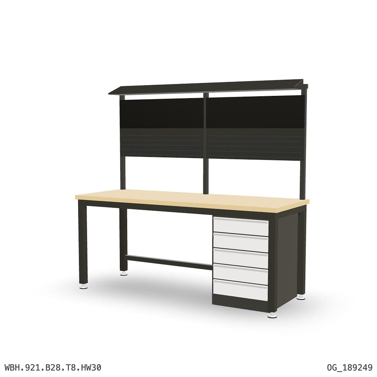 Heavy Duty Workbench 2100mm — Hardwood Oak 30mm, under-bench storage + overhead shelving by OPIE Manufacturing Group