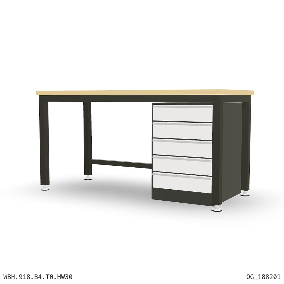 Heavy Duty Workbench 1800mm — Hardwood Oak 30mm, under-bench storage by OPIE Manufacturing Group