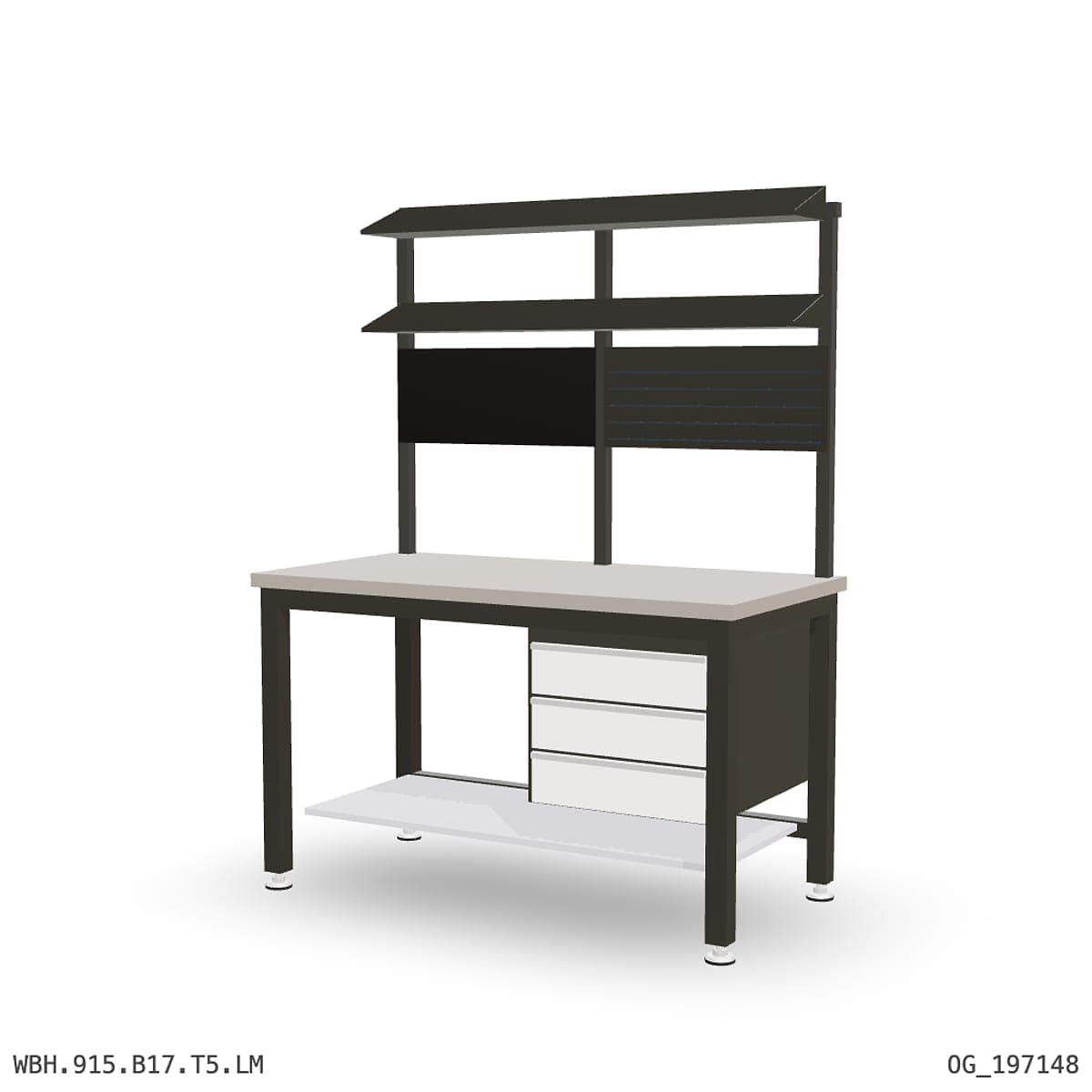 Heavy Duty Workbench 1500mm — Laminated Timber (42mm HDF), under-bench storage + overhead shelving by OPIE Manufacturing Gro…