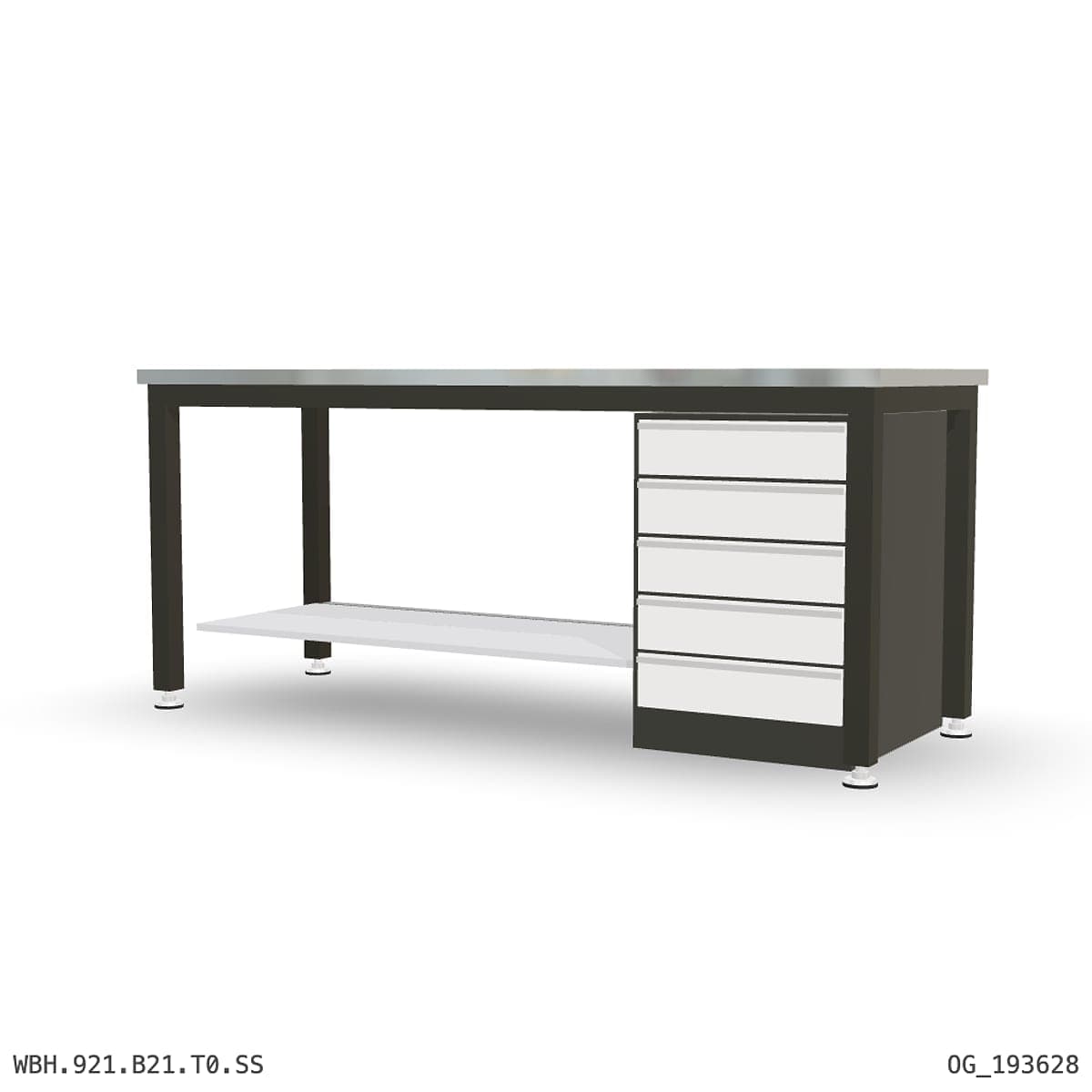 Heavy Duty Workbench 2100mm — Stainless Steel (1.2mm 304), under-bench storage by OPIE Manufacturing Group