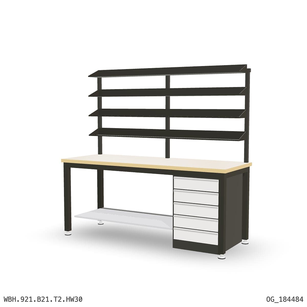 Heavy Duty Workbench 2100mm — Hardwood Oak 30mm, under-bench storage + overhead shelving by OPIE Manufacturing Group