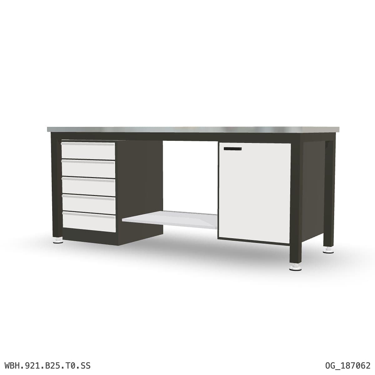 Heavy Duty Workbench 2100mm — Stainless Steel (1.2mm 304), under-bench storage by OPIE Manufacturing Group