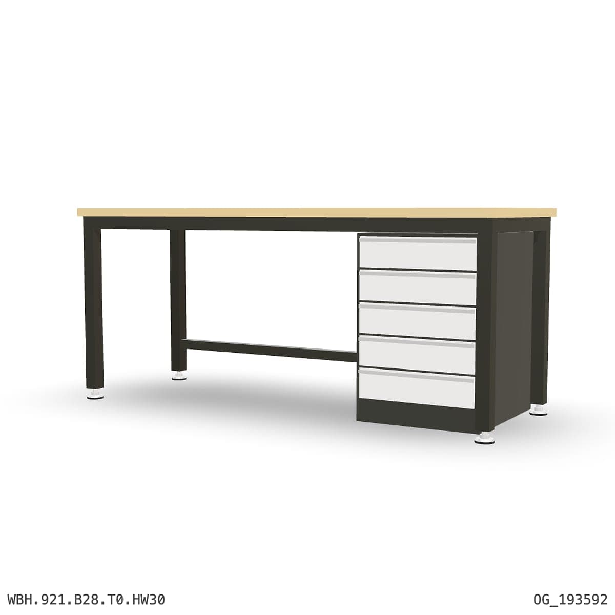 Heavy Duty Workbench 2100mm — Hardwood Oak 30mm, under-bench storage by OPIE Manufacturing Group