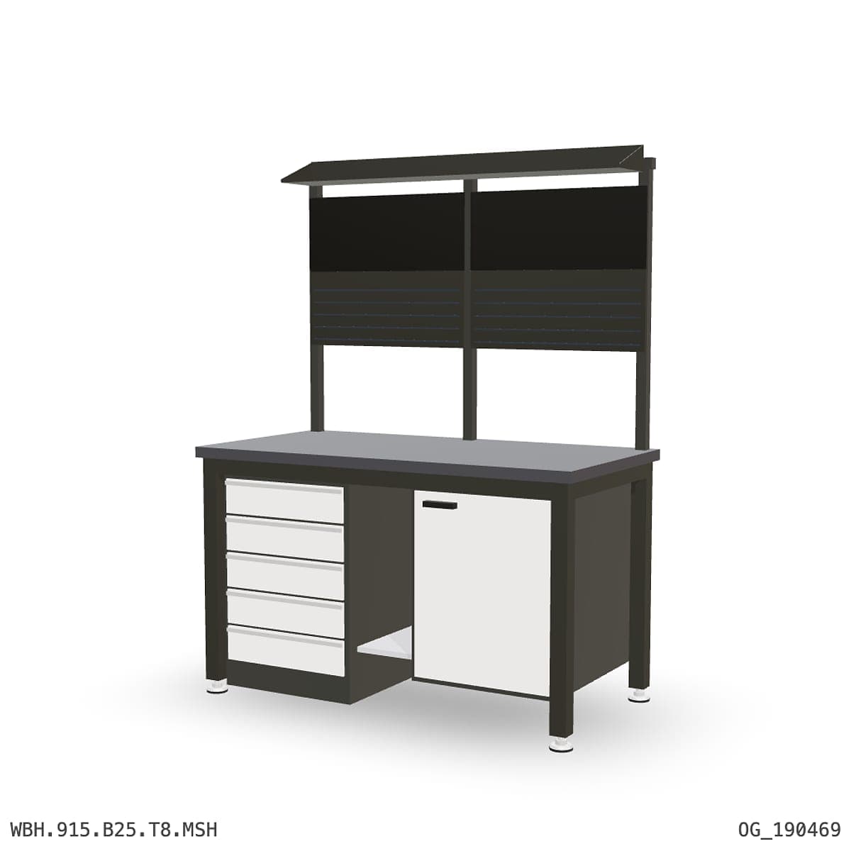 Heavy Duty Workbench 1500mm — 3mm Mild Steel (Heavy), under-bench storage + overhead shelving by OPIE Manufacturing Group