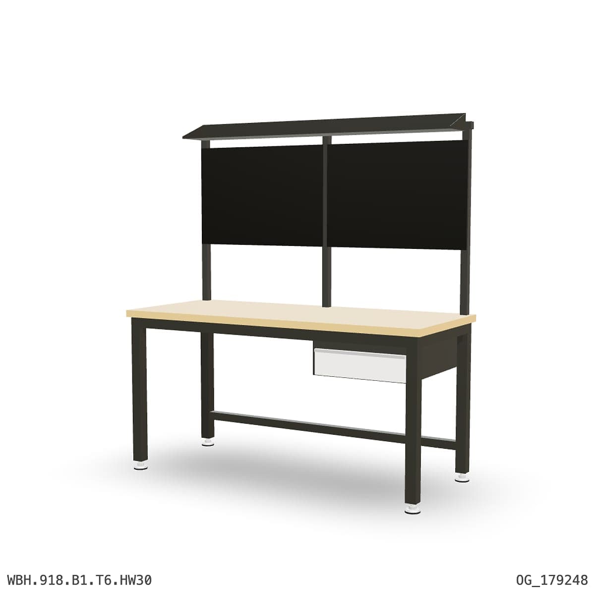 Heavy Duty Workbench 1800mm — Hardwood Oak 30mm, under-bench storage + overhead shelving by OPIE Manufacturing Group