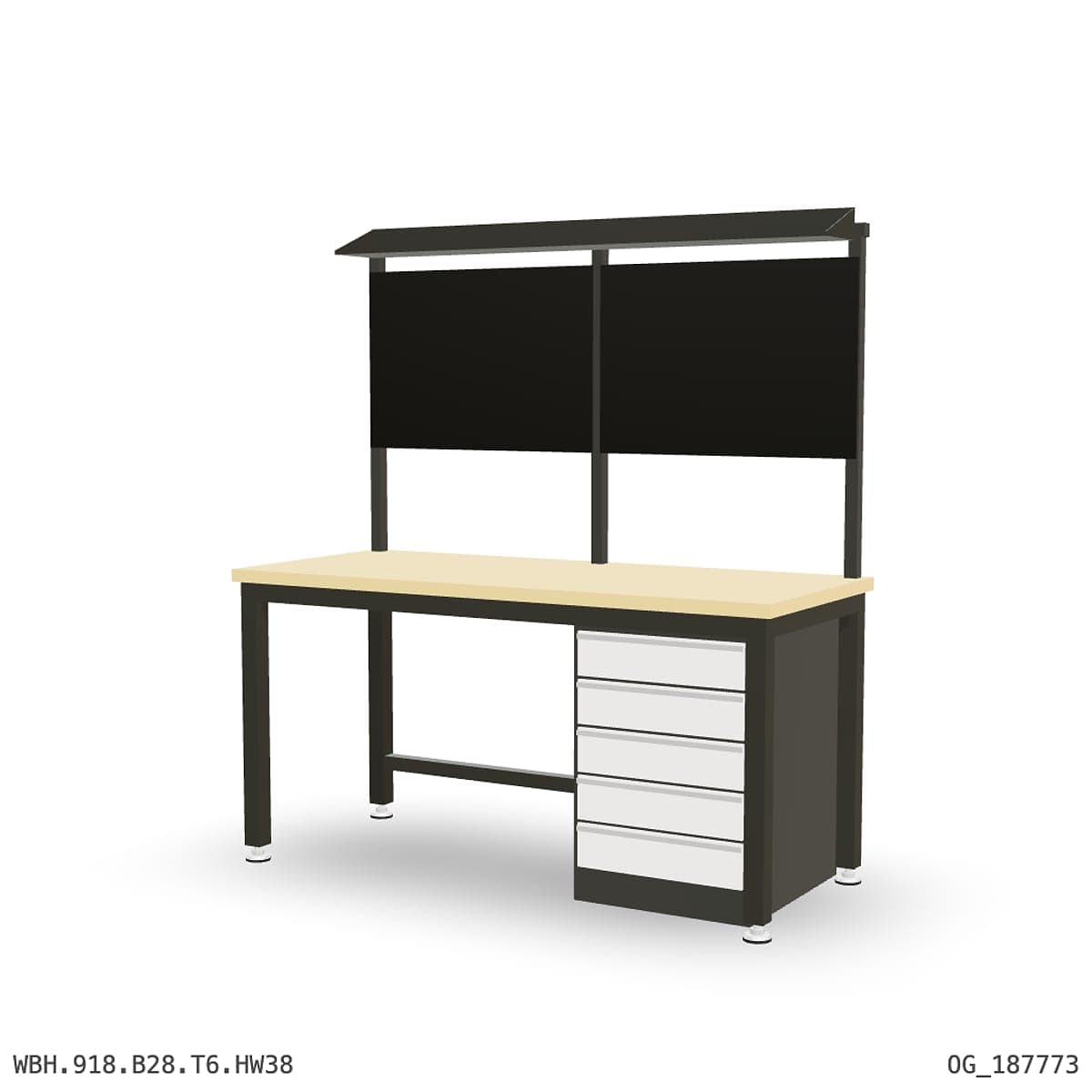 Heavy Duty Workbench 1800mm — Hardwood Oak 38mm, under-bench storage + overhead shelving by OPIE Manufacturing Group