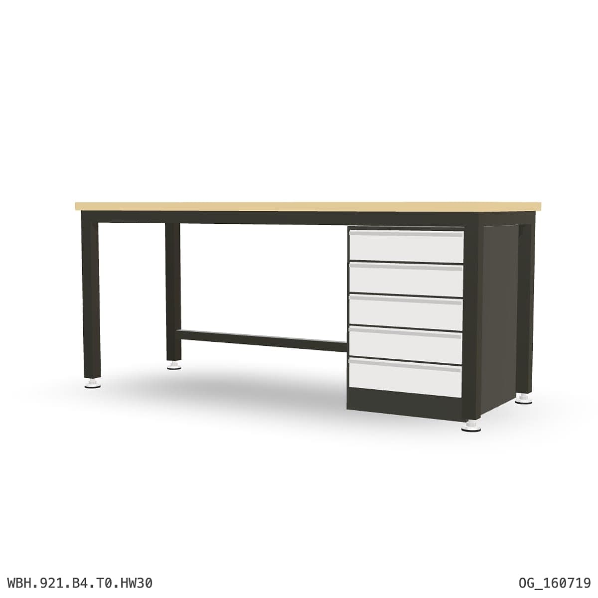 Heavy Duty Workbench 2100mm — Hardwood Oak 30mm, under-bench storage by OPIE Manufacturing Group