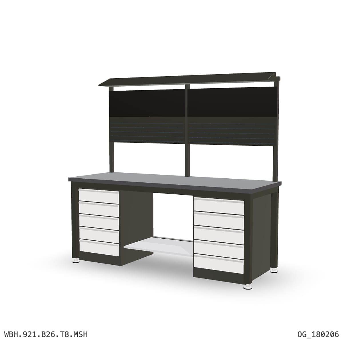 Heavy Duty Workbench 2100mm — 3mm Mild Steel (Heavy), under-bench storage + overhead shelving by OPIE Manufacturing Group