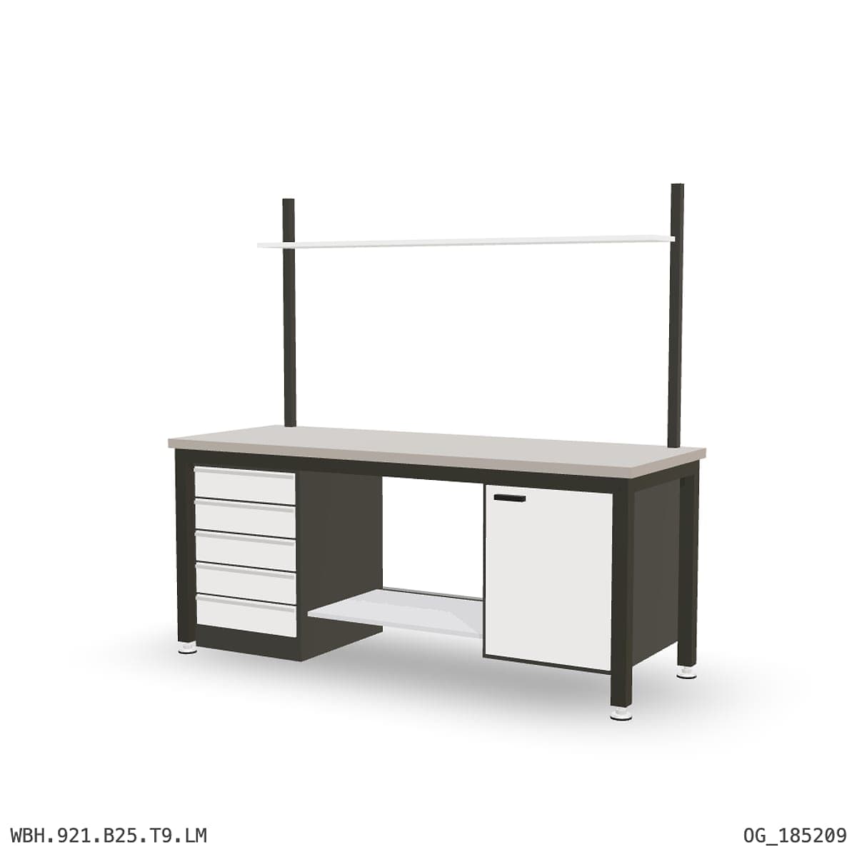 Heavy Duty Workbench 2100mm — Laminated Timber (42mm HDF), under-bench storage + overhead shelving by OPIE Manufacturing Gro…
