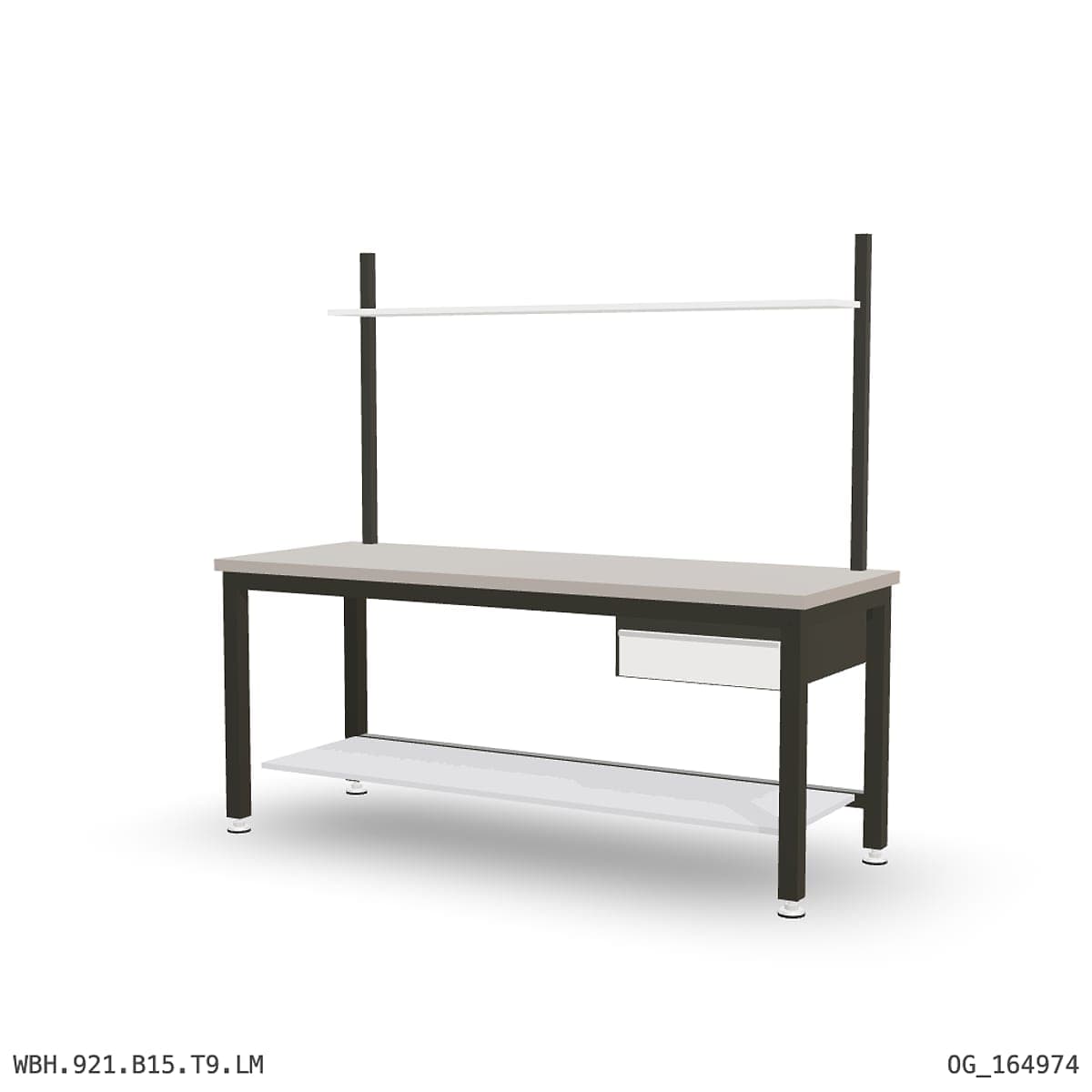 Heavy Duty Workbench 2100mm — Laminated Timber (42mm HDF), under-bench storage + overhead shelving by OPIE Manufacturing Gro…