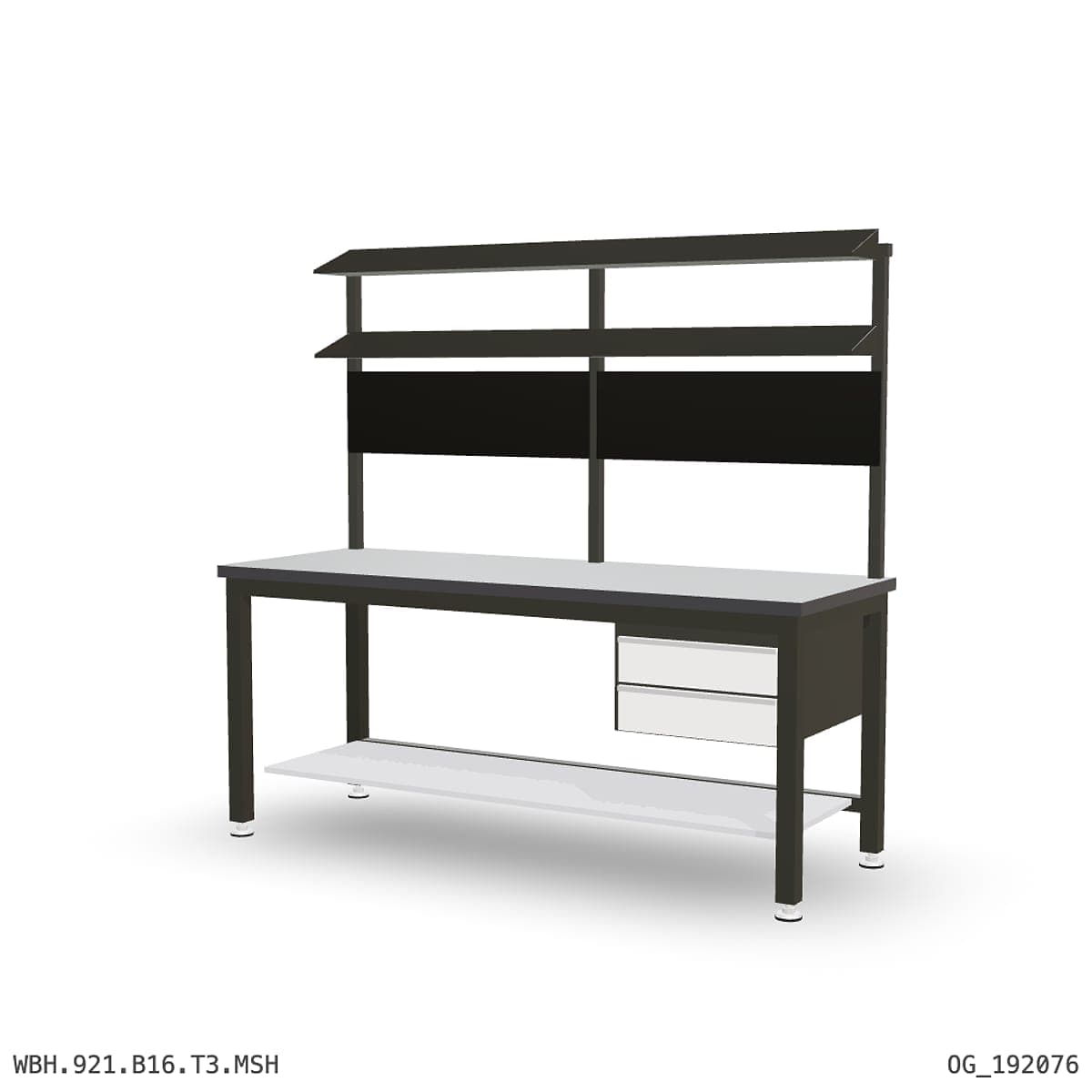 Heavy Duty Workbench 2100mm — 3mm Mild Steel (Heavy), under-bench storage + overhead shelving by OPIE Manufacturing Group