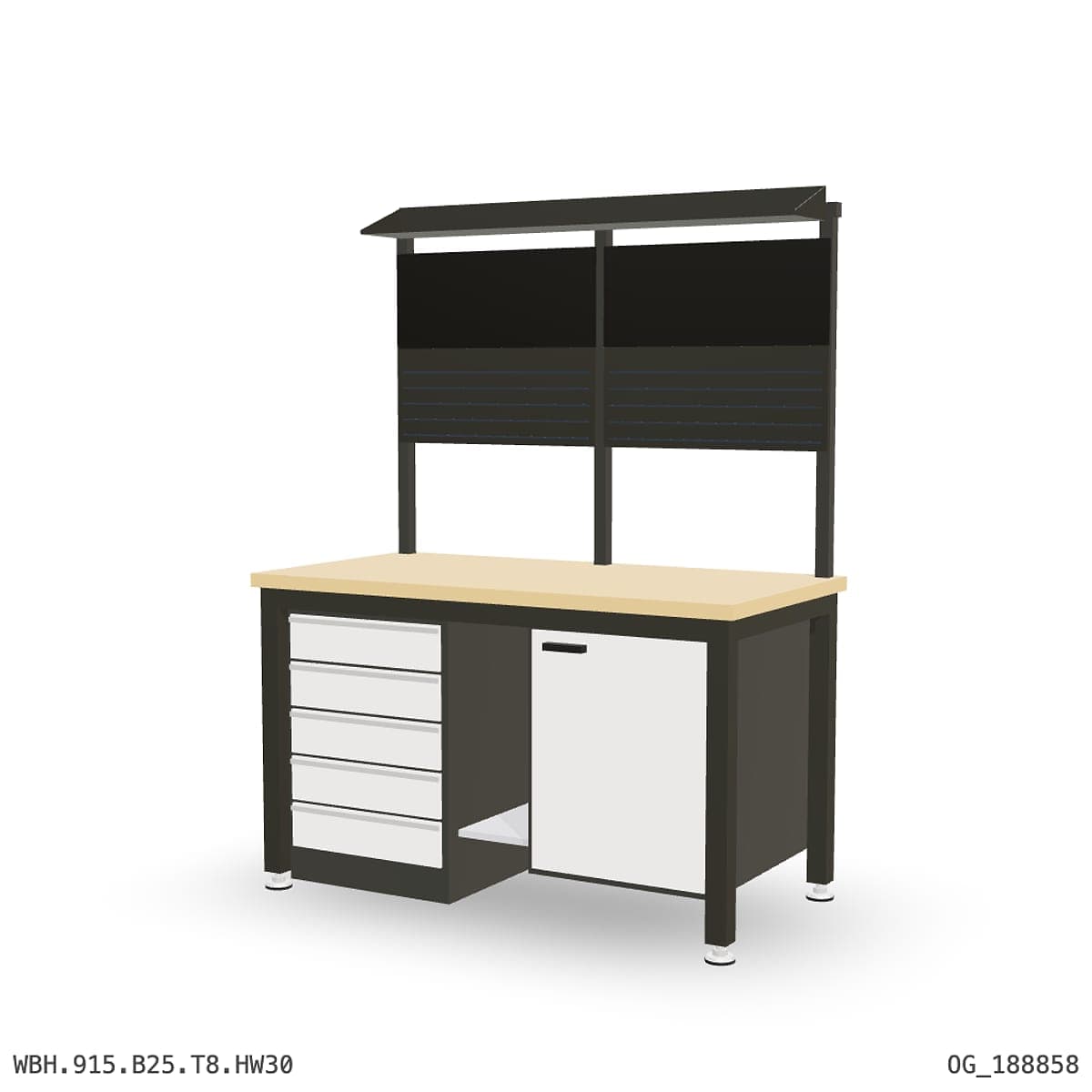 Heavy Duty Workbench 1500mm — Hardwood Oak 30mm, under-bench storage + overhead shelving by OPIE Manufacturing Group