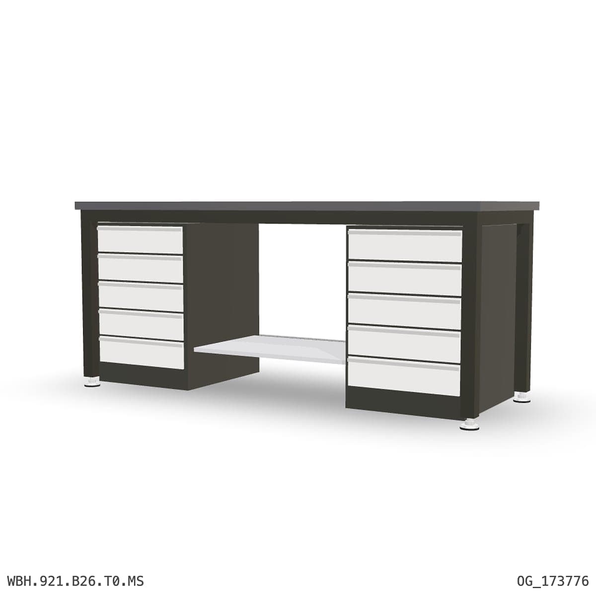 Heavy Duty Workbench 2100mm — 2mm Mild Steel, under-bench storage by OPIE Manufacturing Group