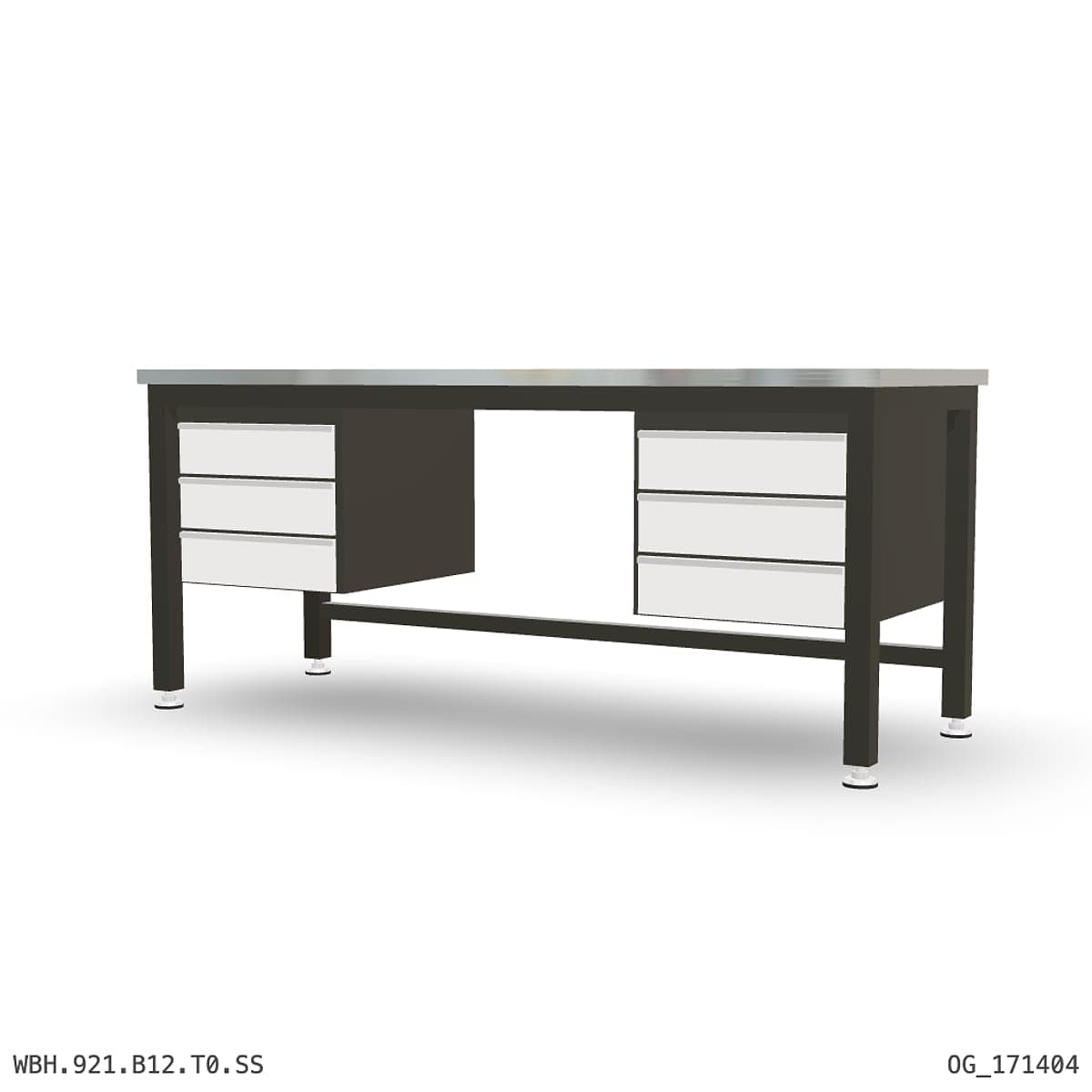 Heavy Duty Workbench 2100mm — Stainless Steel (1.2mm 304), under-bench storage by OPIE Manufacturing Group
