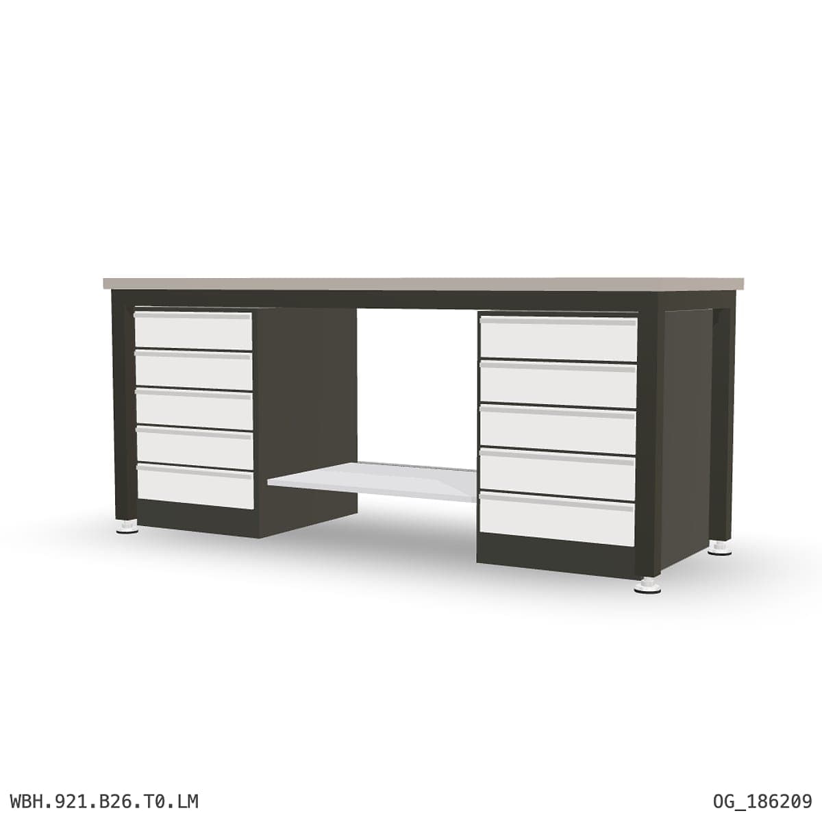 Heavy Duty Workbench 2100mm — Laminated Timber (42mm HDF), under-bench storage by OPIE Manufacturing Group