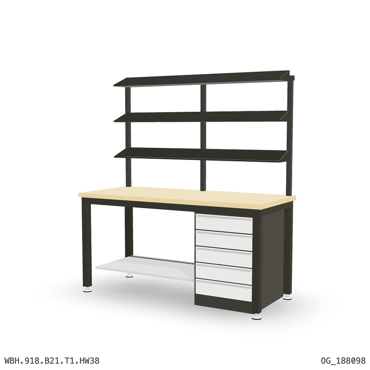 Heavy Duty Workbench 1800mm — Hardwood Oak 38mm, under-bench storage + overhead shelving by OPIE Manufacturing Group