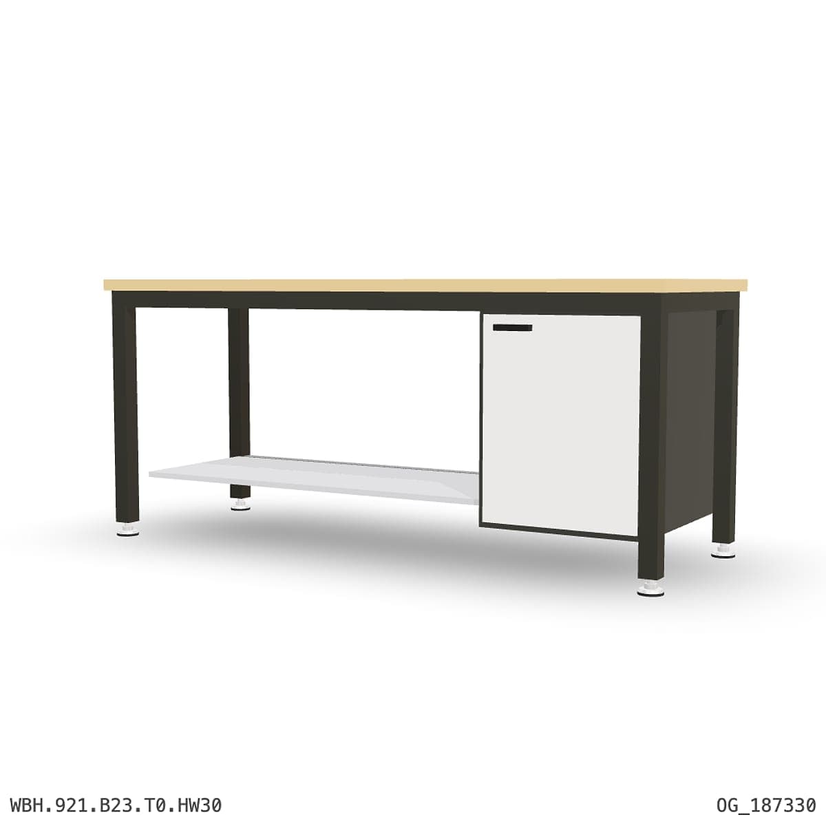 Heavy Duty Workbench 2100mm — Hardwood Oak 30mm, under-bench storage by OPIE Manufacturing Group