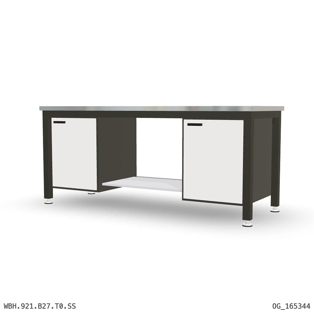 Heavy Duty Workbench 2100mm — Stainless Steel (1.2mm 304), under-bench storage by OPIE Manufacturing Group
