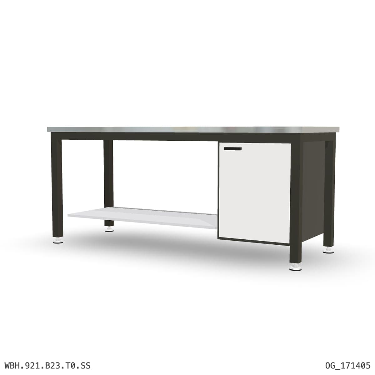 Heavy Duty Workbench 2100mm — Stainless Steel (1.2mm 304), under-bench storage by OPIE Manufacturing Group