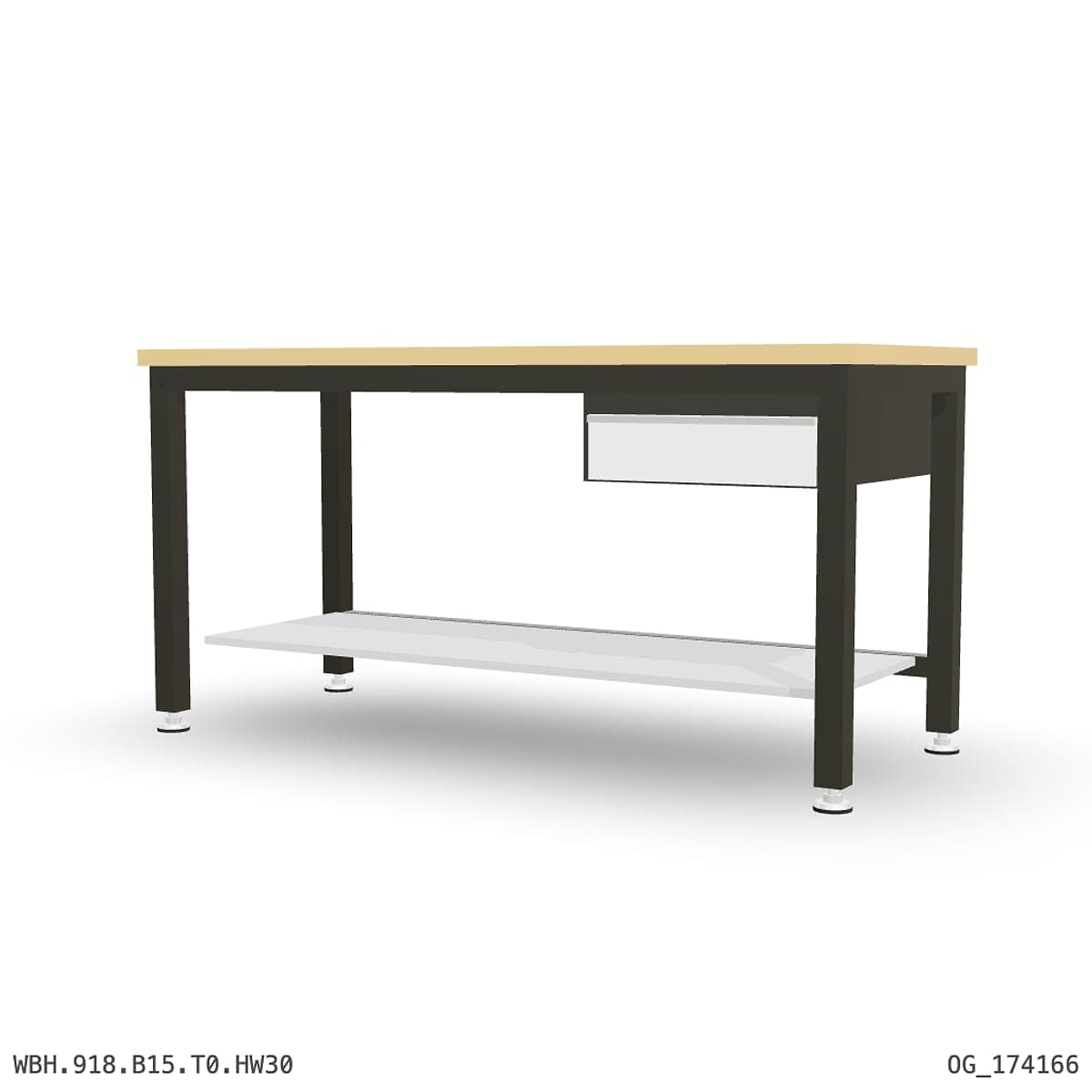 Heavy Duty Workbench 1800mm — Hardwood Oak 30mm, under-bench storage by OPIE Manufacturing Group